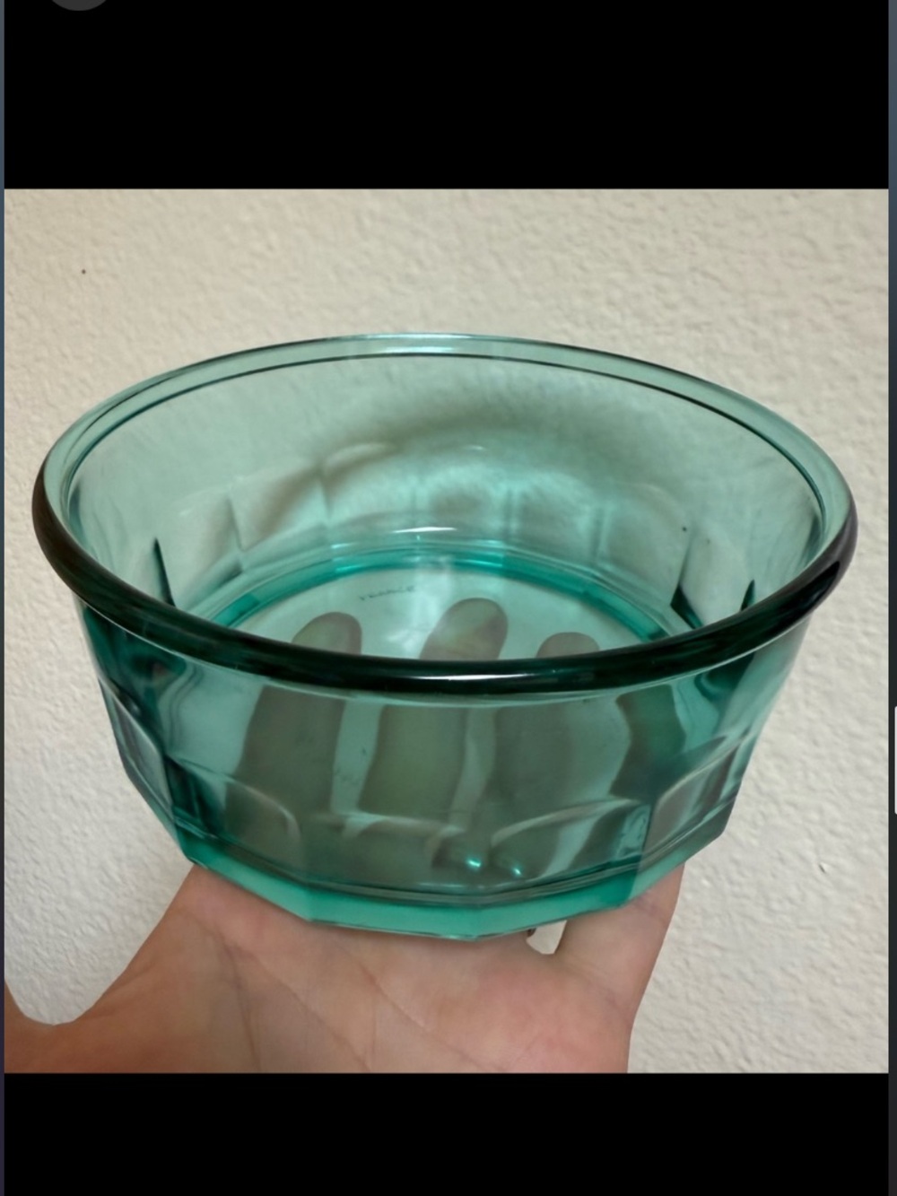 Vintage Arcoroc of France Teal Thumbprint Glass Bowl Cereal Soup Fruit Trinket
